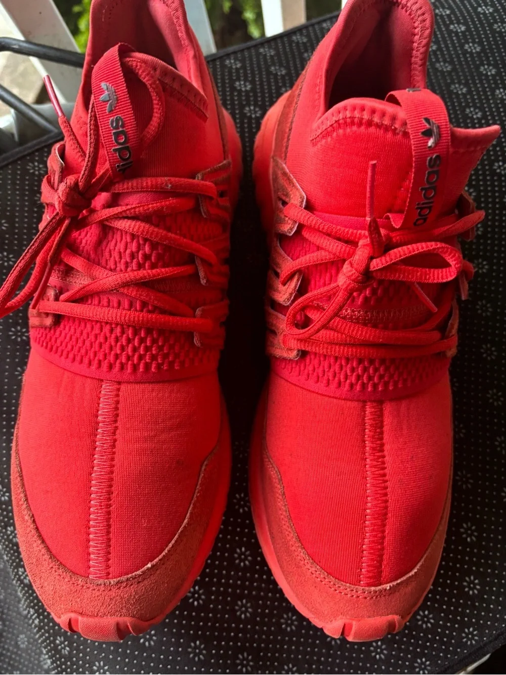adidas Red Knit Lace-Up Athletic Shoes
